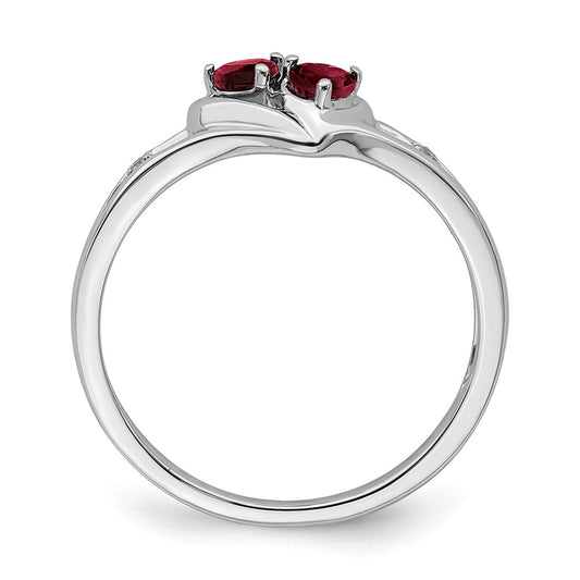 10k White Gold 3mm Lab Created Ruby and Diamond 2-stone Heart Ring
