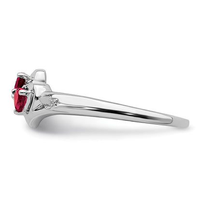 10k White Gold 3mm Lab Created Ruby and Diamond 2-stone Heart Ring