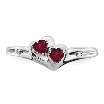 10k White Gold 3mm Lab Created Ruby and Diamond 2-stone Heart Ring
