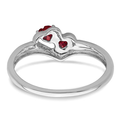 10k White Gold 3mm Lab Created Ruby and Diamond 2-stone Heart Ring