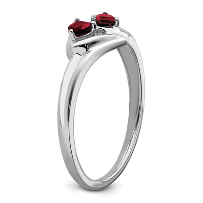 10k White Gold 3mm Lab Created Ruby and Diamond 2-stone Heart Ring