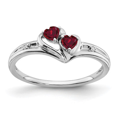 10k White Gold 3mm Lab Created Ruby and Diamond 2-stone Heart Ring