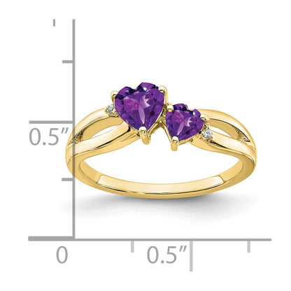 10k 4mm and 5mm Amethyst and Diamond 2-stone Heart Ring