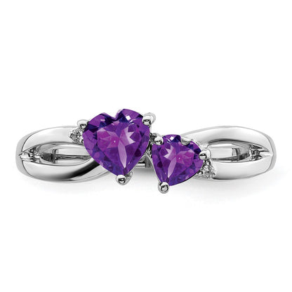 10k White Gold 4mm and 5mm Amethyst and Diamond 2-stone Heart Ring