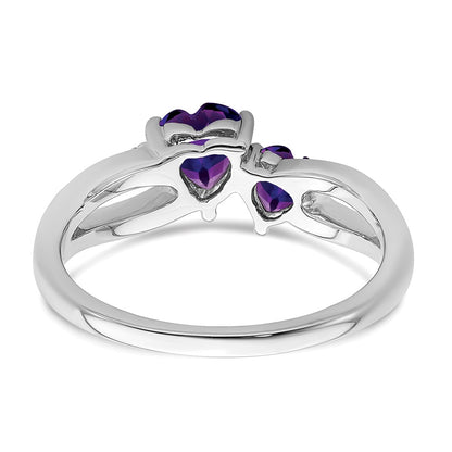 10k White Gold 4mm and 5mm Amethyst and Diamond 2-stone Heart Ring