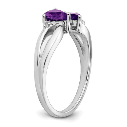 10k White Gold 4mm and 5mm Amethyst and Diamond 2-stone Heart Ring