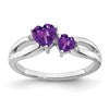 10k White Gold 4mm and 5mm Amethyst and Diamond 2-stone Heart Ring