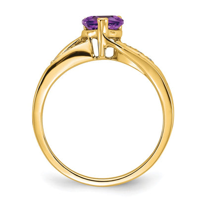 10k 6mm Amethyst and Diamond Heart Ring
