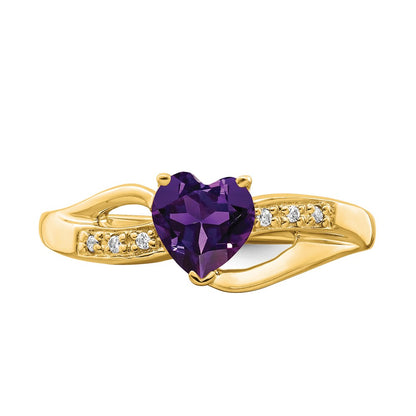 10k 6mm Amethyst and Diamond Heart Ring