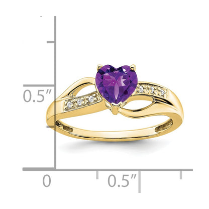 10k 6mm Amethyst and Diamond Heart Ring
