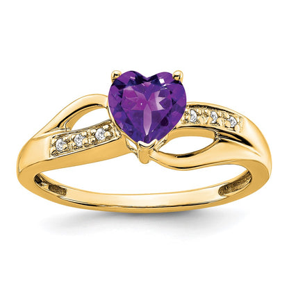 10k 6mm Amethyst and Diamond Heart Ring