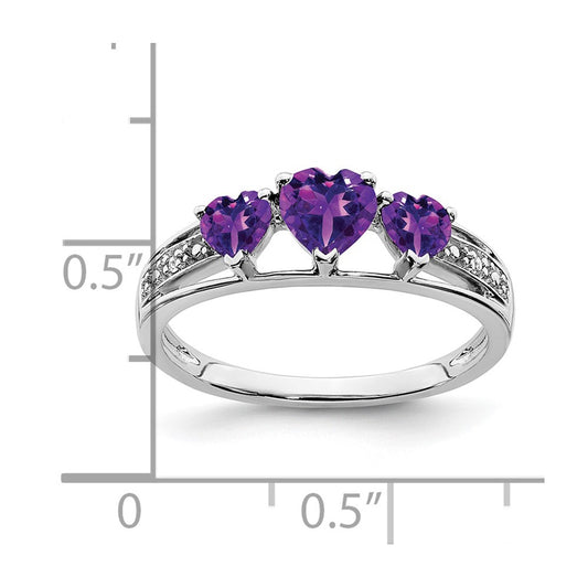 10k White Gold 4mm and 5mm Amethyst and Diamond Heart 3-Stone Ring