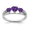 10k White Gold 4mm and 5mm Amethyst and Diamond Heart 3-Stone Ring