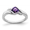 10k White Gold 5mm Cushion Amethyst and 1/20 carat Diamond Ring