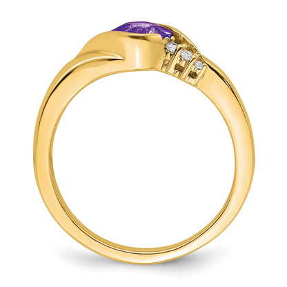 10k Yellow Gold 5mm Cushion Amethyst and 1/20 carat Diamond Ring