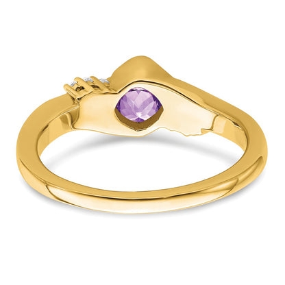 10k Yellow Gold 5mm Cushion Amethyst and 1/20 carat Diamond Ring