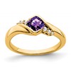 10k Yellow Gold 5mm Cushion Amethyst and 1/20 carat Diamond Ring