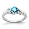 10k White Gold 5mm Cushion Blue Topaz and 1/20 carat Diamond Ring