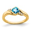 10k Yellow Gold 5mm Cushion Blue Topaz and 1/20 carat Diamond Ring