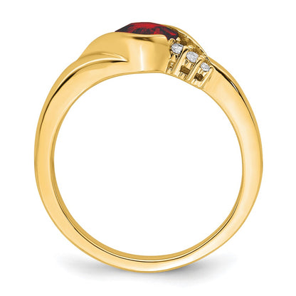 10k Yellow Gold 5mm Cushion Garnet and 1/20 carat Diamond Ring