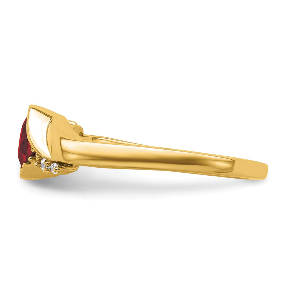10k Yellow Gold 5mm Cushion Garnet and 1/20 carat Diamond Ring