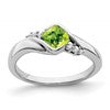 10k White Gold 5mm Cushion Peridot and 1/20 carat Diamond Ring