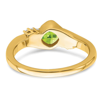 10k Yellow Gold 5mm Cushion Peridot and 1/20 carat Diamond Ring