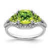 10k White Gold 4mm Trillion / 7mm Cushion Peridot and 1/15 carat Diamond 3-Stone Ring