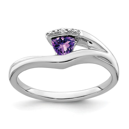 10k White Gold 4mm Trillion Amethyst and Diamond Ring