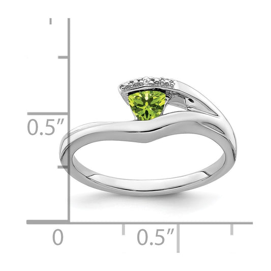 10k White Gold 4mm Trillion Peridot and Diamond Ring