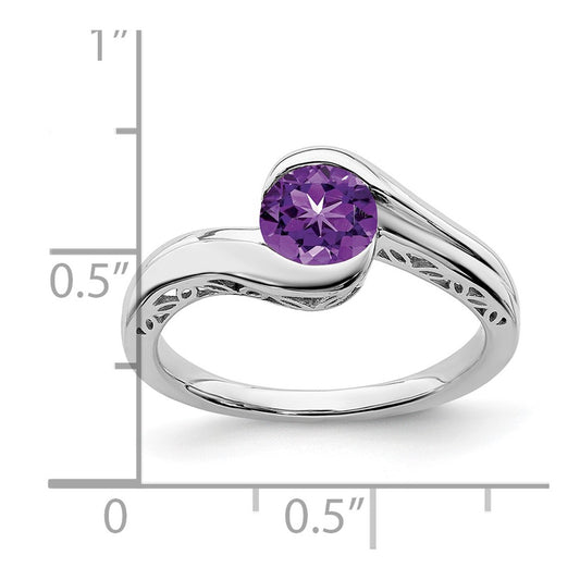 10k White Gold 6mm Round Amethyst Bypass Ring