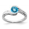 10k White Gold 6mm Round Blue Topaz Bypass Ring