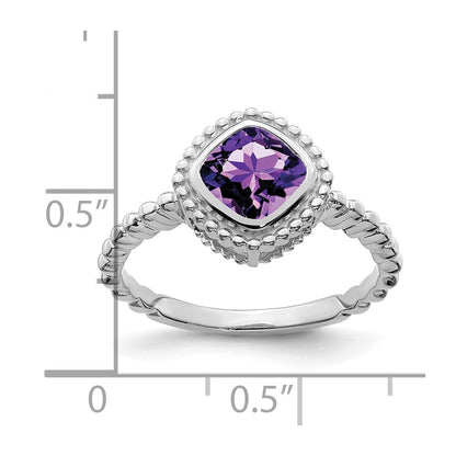 10k White Gold 6mm Cushion Amethyst Ring