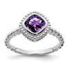 10k White Gold 6mm Cushion Amethyst Ring