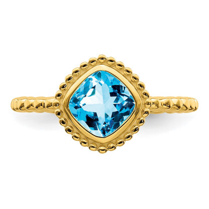 10k 6mm Cushion Blue Topaz Ring
