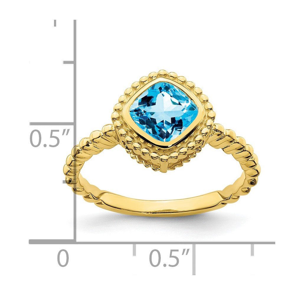 10k Cushion Blue Topaz Ring