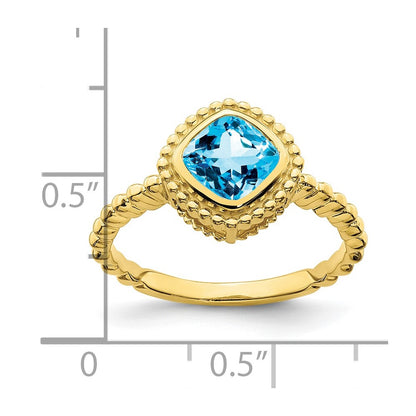 10k 6mm Cushion Blue Topaz Ring