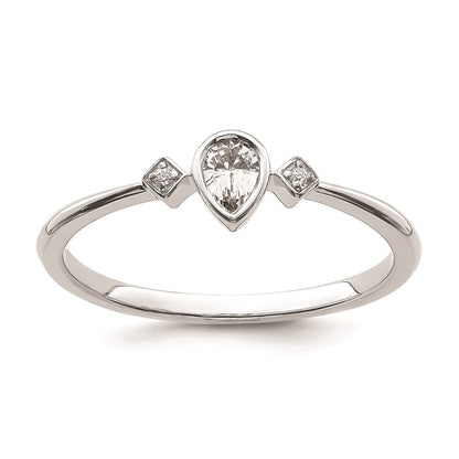 14k White Gold Petite 3-Stone 1/15 carat Pear Diamond Complete Promise/Engagement Ring