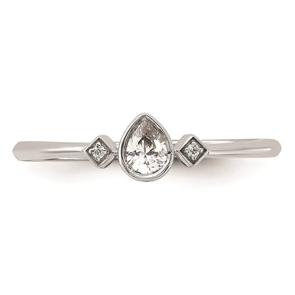 14k White Gold Petite 3-Stone 1/15 carat Pear Diamond Complete Promise/Engagement Ring