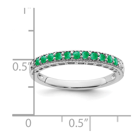 10K White Gold Emerald and 1/20 carat Diamond Band