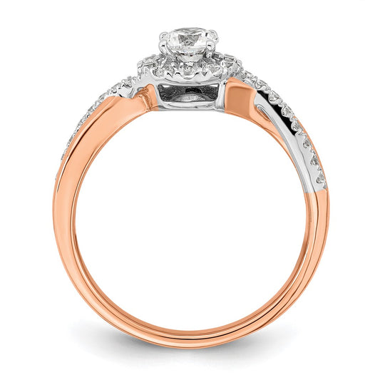 10k Two-Tone Rose and White Gold 5/8 carat Lab Grown Diamond VS/SI+ G+ Round Complete Fancy Halo Engagement Ring