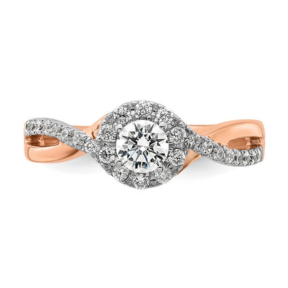 10k Two-Tone Rose and White Gold 5/8 carat Lab Grown Diamond VS/SI+ G+ Round Complete Fancy Halo Engagement Ring