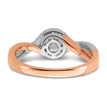 10k Two-Tone Rose and White Gold 5/8 carat Lab Grown Diamond VS/SI+ G+ Round Complete Fancy Halo Engagement Ring