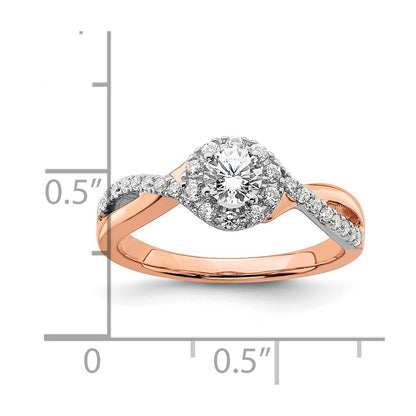 14k Two-tone Rose and White Gold 5/8 carat Lab Grown Diamond VS/SI+ G+ Round Complete Fancy Halo Engagement Ring