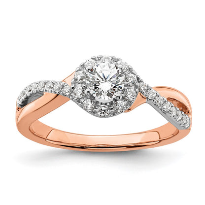10k Two-Tone Rose and White Gold 5/8 carat Lab Grown Diamond VS/SI+ G+ Round Complete Fancy Halo Engagement Ring