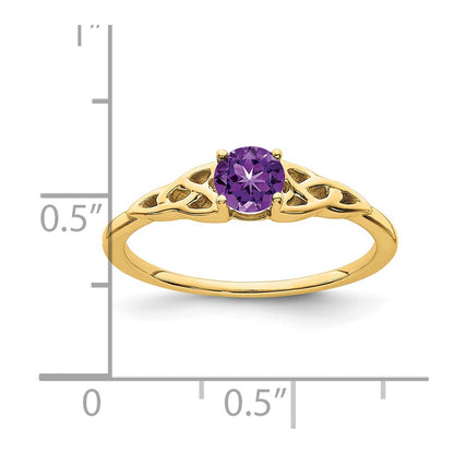 10k 4.5mm Round February/ Amethyst Celtic Knot Size 7 Birthstone Ring