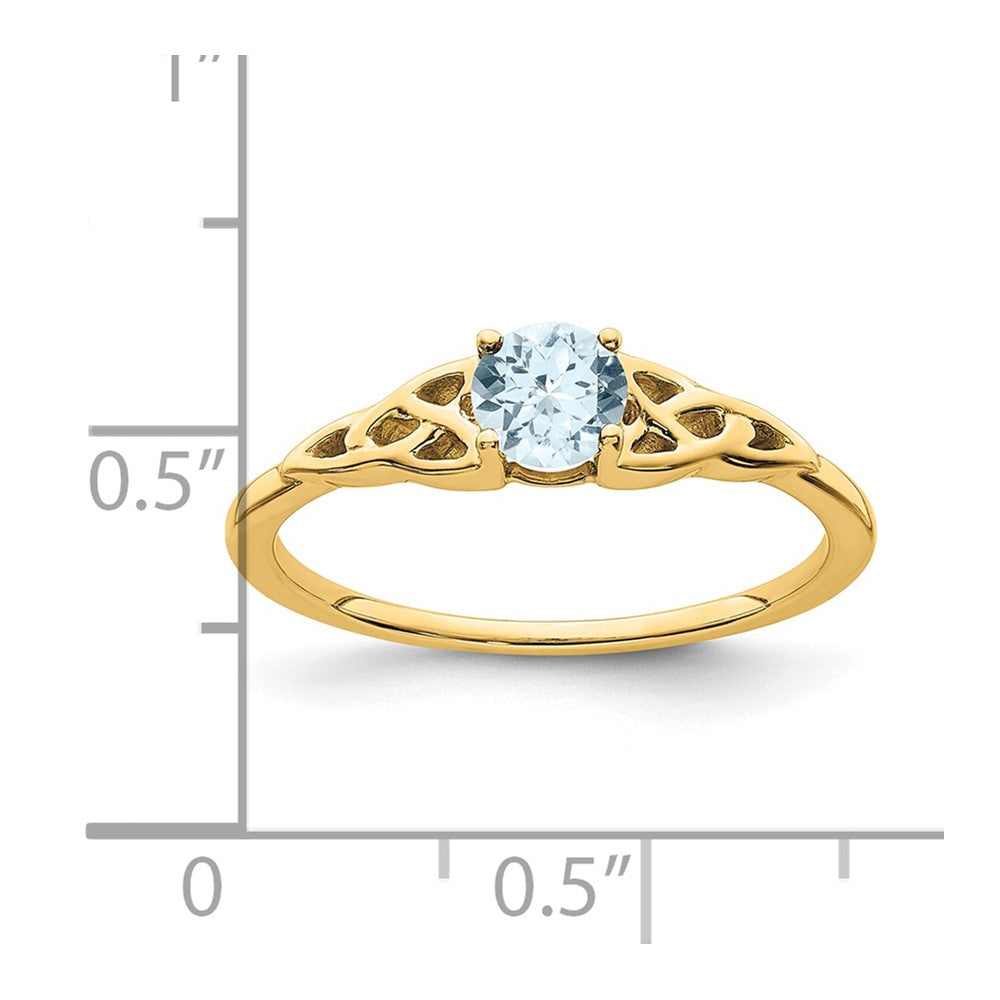 10k 4.5mm Round March/ Aquamarine Celtic Knot Size 7 Birthstone Ring