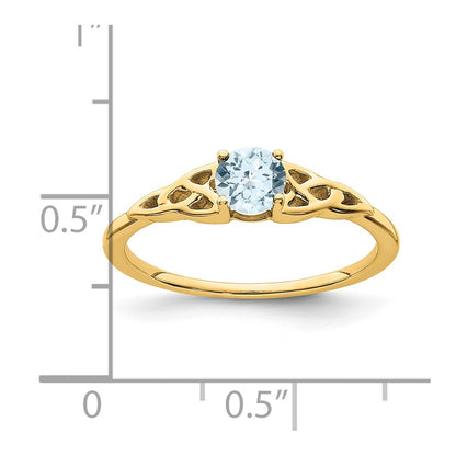 10k 4.5mm Round March/ Aquamarine Celtic Knot Size 7 Birthstone Ring