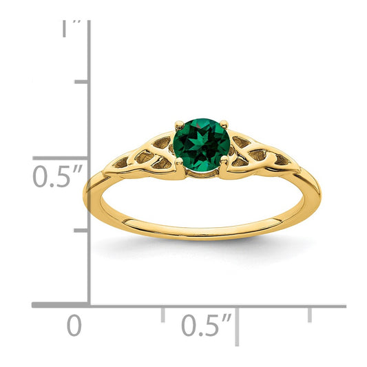 10k 4.5mm Round May/ Lab-Created Emerald Celtic Knot Size 7 Birthstone Ring