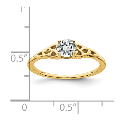 10k 4.5mm Round April/ White Topaz Celtic Knot Size 7 Birthstone Ring